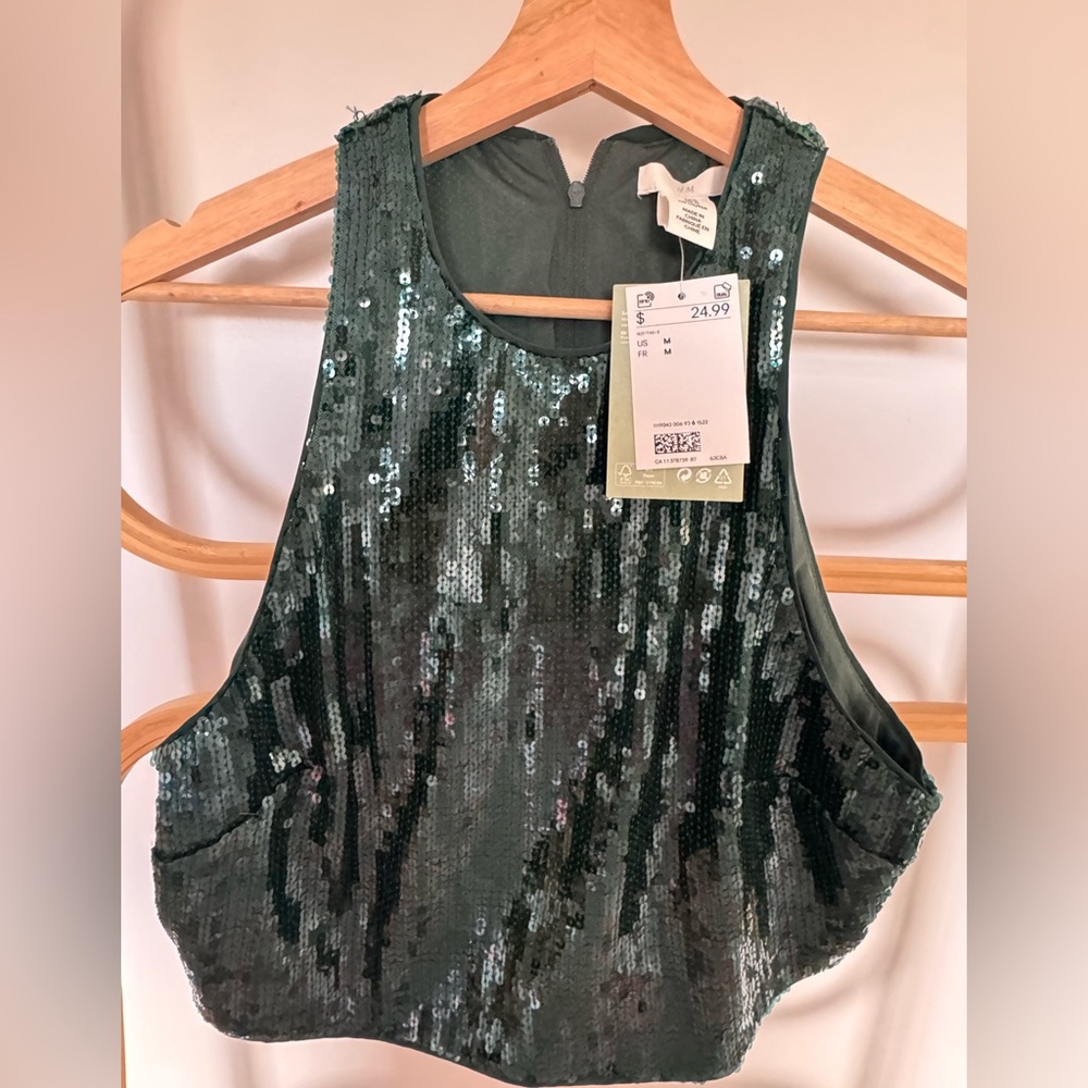 Sequin Sleeveless Top - Green H&M